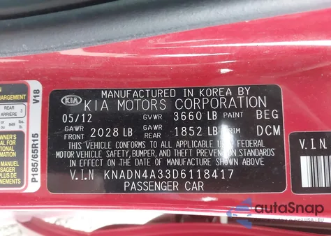 2013 Kia Rio Ex z USA, uszkodzony, nr VIN KNADN4A33D6118417